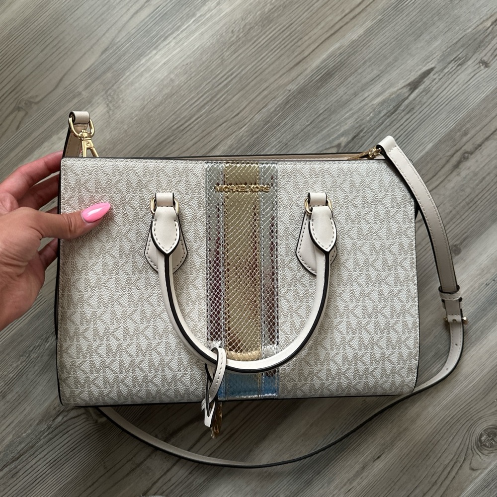 Michael Kors Cream and Gold Satchel with Structured Design